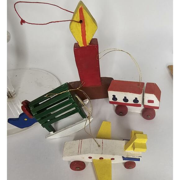 Handmade Wooden Ornaments Lot Of Four Christmas Holiday Tree Vintage - Picture 1 of 7